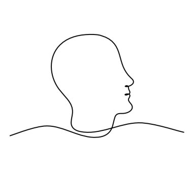 Beyaz arkaplanda çizgi çizimi olarak insan silueti profili