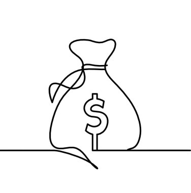 Soyut sürekli çizgiler arka plan olarak beyaz üzerine dolar çuvalı çizer