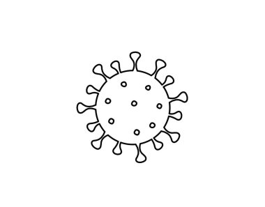 Beyaz arkaplanda çizgi çizimi olarak Corona virüsünün soyut işareti