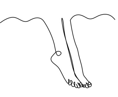 Soyut ayağın silüeti beyaz üzerine çizilen çizgi gibi