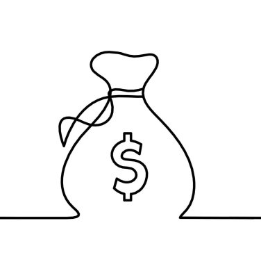 Soyut sürekli çizgiler arka plan olarak beyaz üzerine dolar çuvalı çizer