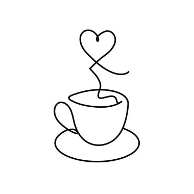 Arkaplan olarak beyaz üzerine çizgiler olarak soyut fincan