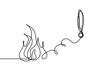 Beyaz arkaplanda çizgi çizimi olarak ünlem işaretli soyut ateş