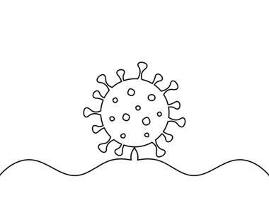 Beyaz arkaplanda çizgi çizimi olarak Corona virüsünün soyut işareti