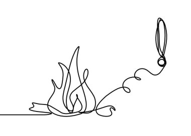 Beyaz arkaplanda çizgi çizimi olarak ünlem işaretli soyut ateş