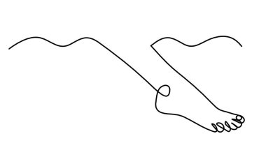 Soyut ayağın silüeti beyaz üzerine çizilen çizgi gibi