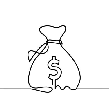 Soyut sürekli çizgiler arka plan olarak beyaz üzerine dolar çuvalı çizer