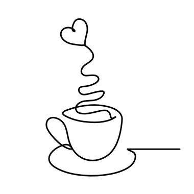 Arkaplan olarak beyaz üzerine çizgiler olarak soyut fincan