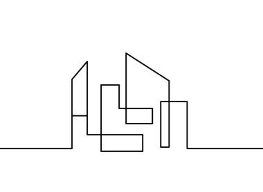 Beyaz arkaplanda sürekli çizgiler olarak soyut mimari