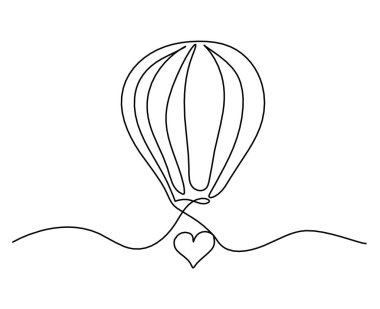 Soyut hava balonu, beyaz arkaplanda çizgiler şeklinde kalpler.