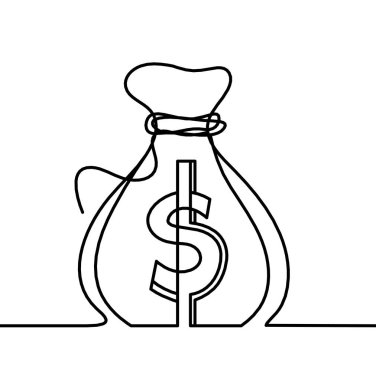 Soyut sürekli çizgiler arka plan olarak beyaz üzerine dolar çuvalı çizer