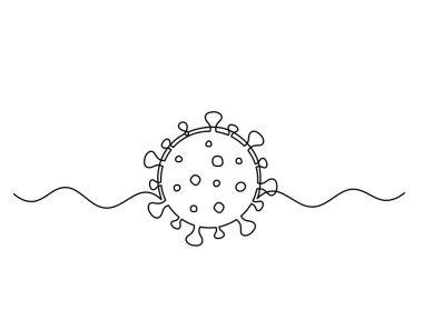 Beyaz arkaplanda çizgi çizimi olarak Corona virüsünün soyut işareti