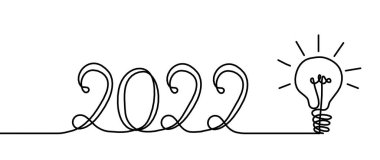 Beyaz arkaplanda aralıksız çizgi çizen ampulle birlikte 