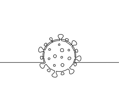 Beyaz arkaplanda çizgi çizimi olarak Corona virüsünün soyut işareti