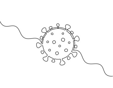 Beyaz arkaplanda çizgi çizimi olarak Corona virüsünün soyut işareti