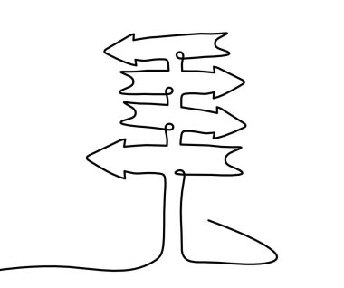 Beyaz arkaplanda yön işareti olarak sürekli çizim çizgisi okunu soyut yap