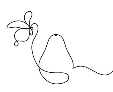 Beyaz arka planda kelebekli avokado çizimi