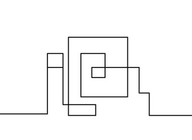 Beyaz arkaplanda sürekli çizgiler olarak soyut mimari