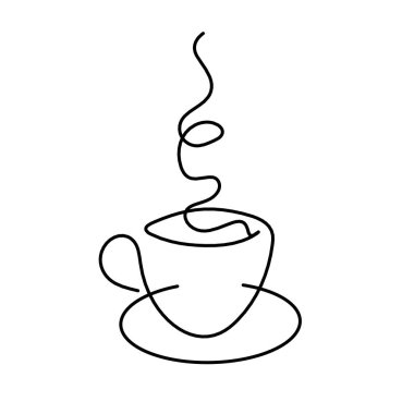 Arkaplan olarak beyaz üzerine çizgiler olarak soyut fincan