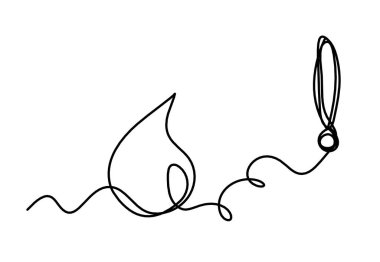 Beyaz arkaplanda çizgi çizimi olarak ünlem işaretli soyut damla