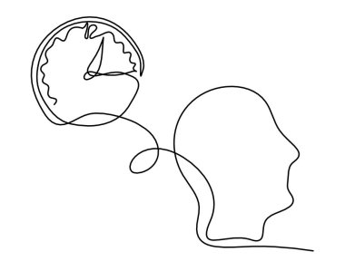 Beyaz arkaplanda saat çizgisi olan siluet profili