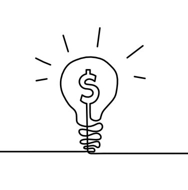 Soyut sürekli çizgiler beyaz arkaplanda dolar lambası olarak çiziliyor