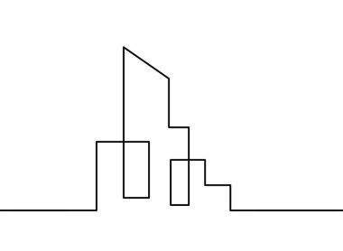 Beyaz arkaplanda sürekli çizgiler olarak soyut mimari