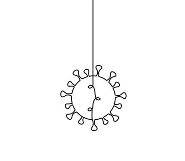Beyaz arkaplanda çizgi çizimi olarak Corona virüsünün soyut işareti