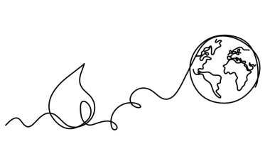 Beyaz arkaplanda çizgi çizimi olarak dünyayı gösteren soyut düşüş