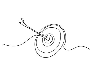 Hedef çemberdeki soyut ok beyaz arkaplanda sürekli çizgi çizimi olarak