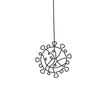 Beyaz arkaplanda çizgi çizimi olarak Corona virüsünün soyut işareti