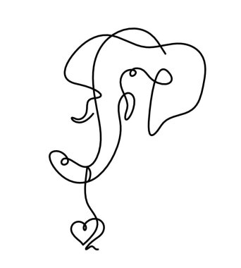 Soyut fil silueti. Kalbi beyaz üzerine çizgi gibi çizilmiş.