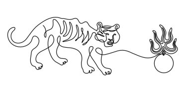 Soyut kaplan silueti ve ateş incisinden korunmak için Feng Shui 'de uçan yıldızdan beyaz üzerine çizgi çekiliyor.