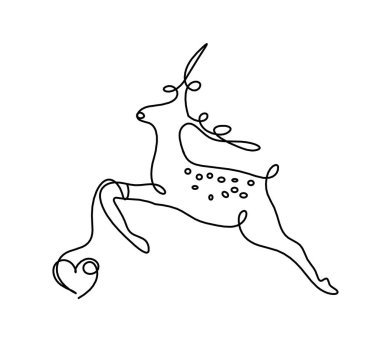 Soyut geyik silueti ve kalp beyaz üzerine çizilen çizgi gibi