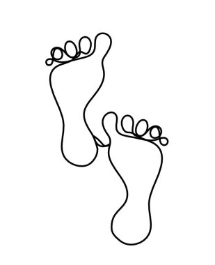 Soyut ayak izlerinin silueti beyaz üzerine çizgi çizimi olarak