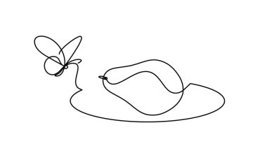 Beyaz arka planda kelebekli avokado çizimi