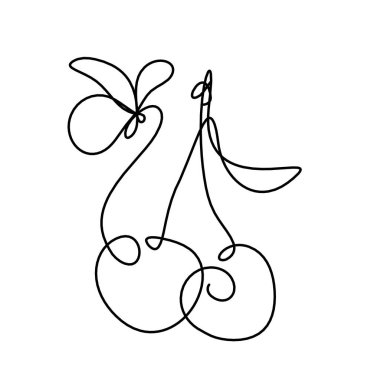 Beyaz arka planda kelebek olan kiraz çizgisi