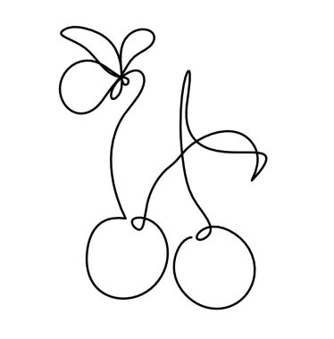 Beyaz arka planda kelebek olan kiraz çizgisi