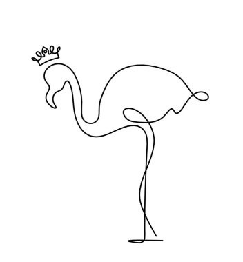 Soyut flamingo silueti ve beyaz üzerine çizgi olarak taç.
