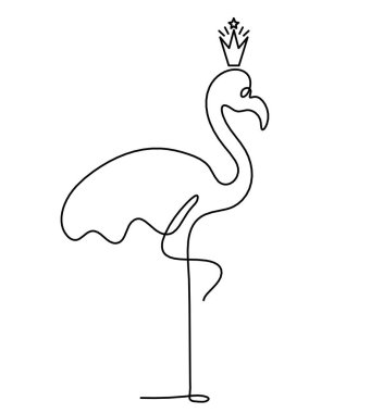 Soyut flamingo silueti ve beyaz üzerine çizgi olarak taç.