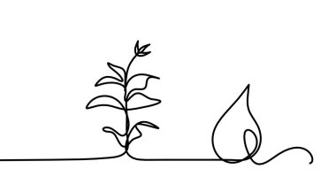 Beyaz arkaplanda çizgi çizimi olarak filiz olan soyut damla
