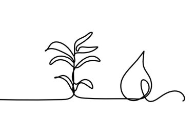 Beyaz arkaplanda çizgi çizimi olarak filiz olan soyut damla