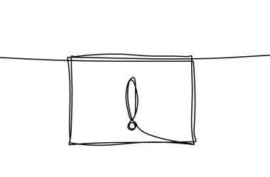 Resim için soyut çerçeve ve ünlem işareti arkaplan olarak beyaz üzerine çizgi çizimi