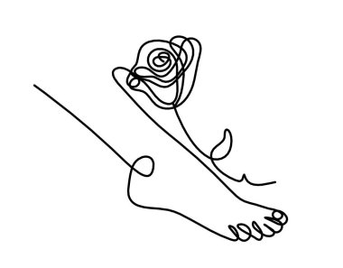 Soyut ayak ve çiçeğin silueti beyaz üzerine çizilen çizgi gibi