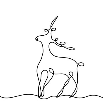 Soyut geyik silueti beyaz çizgiye çizilmiş gibi