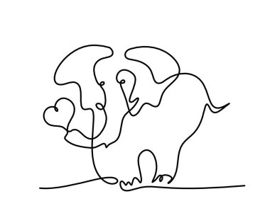 Soyut fil silueti. Kalbi beyaz üzerine çizgi gibi çizilmiş.