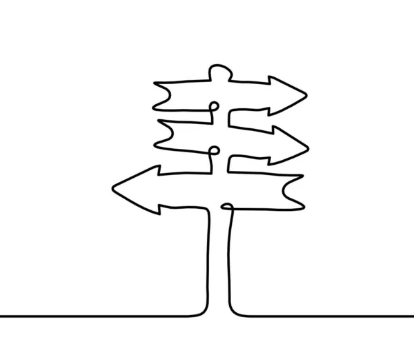 Seta Linha Desenho Contínuo Abstrato Como Sinal Direção Fundo Branco — Vetor de Stock