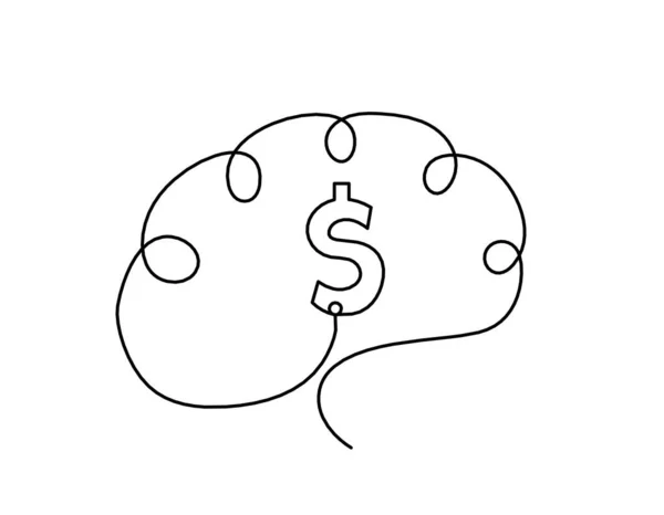 Man Silhouette Brain Dollar Line Drawing White Background — Stock Vector