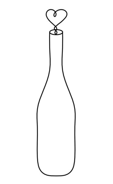 Tekening Fles Champagne Wijn Witte Achtergrond — Stockvector