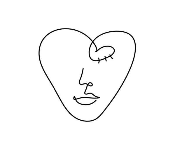 女性轮廓脸 心形如线 画在白色上 — 图库矢量图片